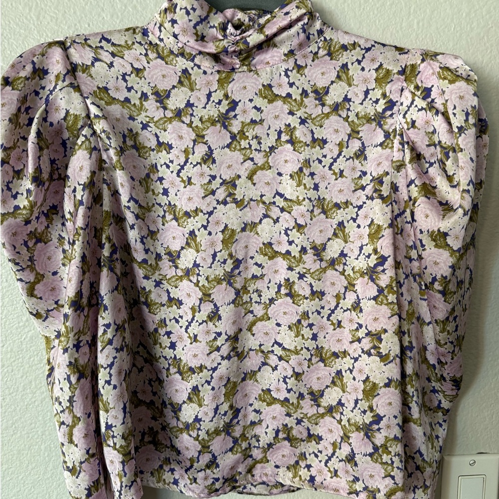 Zara Pink and Green Floral Blouse